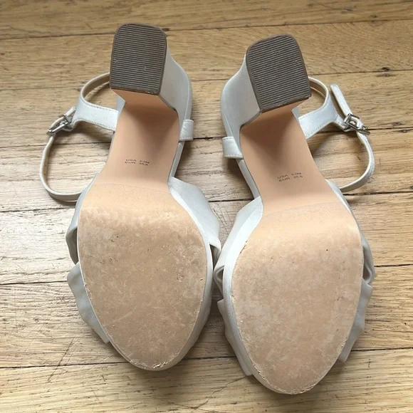 Womens Ivory Satin Stiletto Block-Heel Platform Sandal - Picture 4 of 5